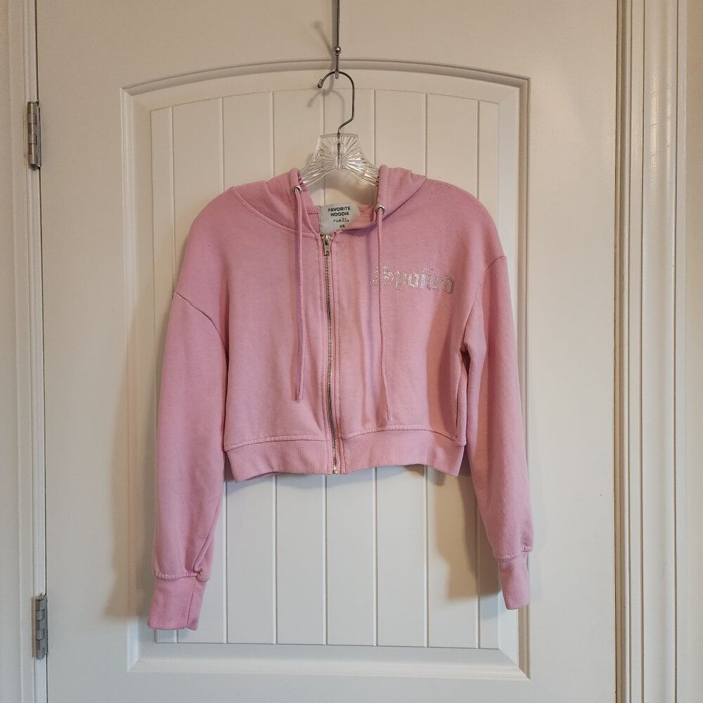Pink Cropped Zip-Up Hoodie With "Spoiled" Text By Rue21 XS